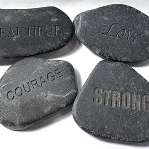 Custom Engraved Flat Pocket Stone Name Stone, Worry Stone, Affirmation Stone.