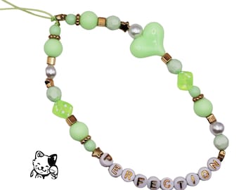 Stylish green/gold phone charm/strap/keychain, unique & handmade