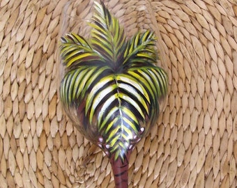 Palm Tree with Coconuts Wine Glass Hand Painted (Custom Order) Wine Cocktail Bar