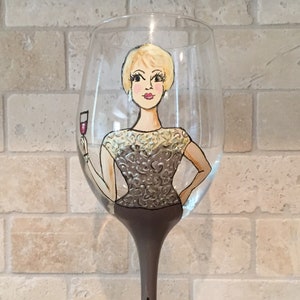 Bridesmaid, Friends Reunion, Girl Friend Portrait /Likeness Wine Glass Hand Painted Custom Order image 4