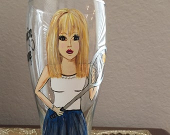 Beer Pilsner Glass Sport Girl Friend Portrait /Likeness  Glass Hand Painted (Custom Order)