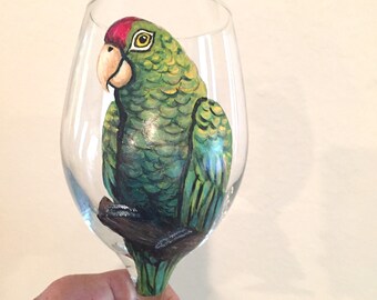 Parrot, Cockatiel,  Conure, Pet Bird  Wine Glass Hand Painted (Custom Order Only)