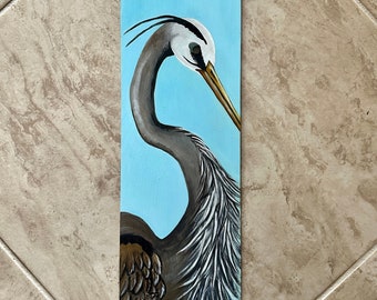 Great Blue Heron/Egret Painted on Reclaimed Wood Plaque