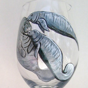 Manatee Wine Glass Tropical Ocean Hand Painted Wine Goblet (Custom Order)