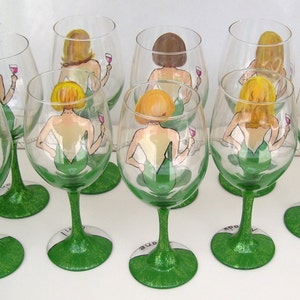 Bridesmaid, Friends Reunion, Girl Friend Portrait /Likeness Wine Glass Hand Painted Custom Order image 2