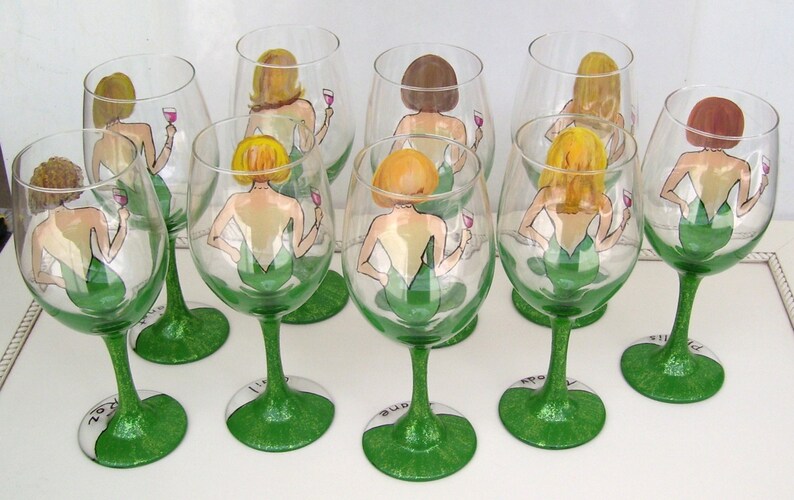 Bridesmaid, Friends Reunion, Girl Friend Portrait /Likeness Wine Glass Hand Painted Custom Order image 2