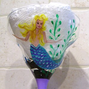 Mermaid Margarita Glass Ash Brown, Blonde, Redhead, Brunette Hand Painted Cocktail Wine (Custom Order)