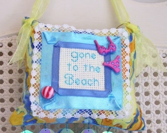 Gone to the Beach Boutique Pillow Handmade from Fabric Scraps