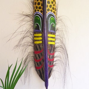 Warrior Tiki Mask on Exotic Palm Branch Tribal African Palm Frond image 3