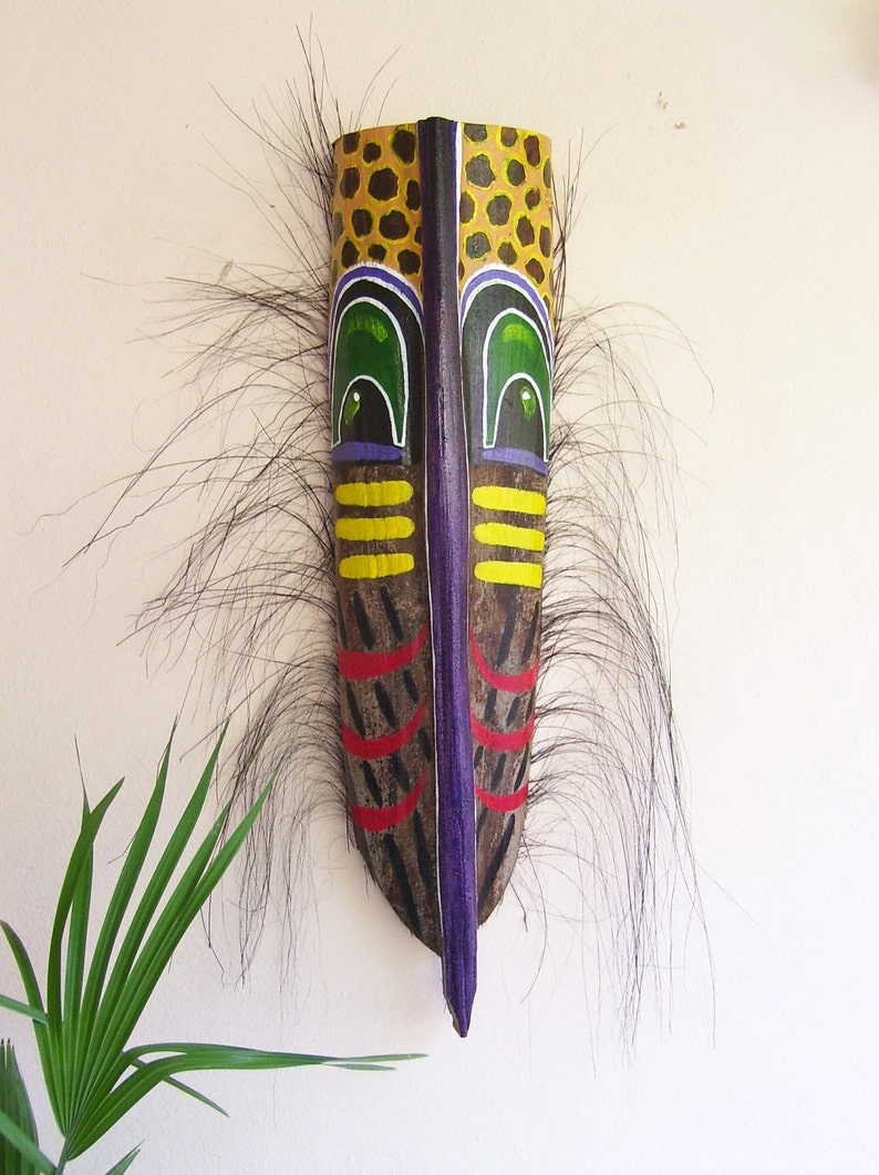 Warrior Tiki Mask on Exotic Palm Branch Tribal African Palm Frond image 3