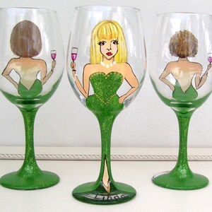 Bridesmaid, Friends Reunion, Girl Friend Portrait /Likeness Wine Glass Hand Painted Custom Order image 6