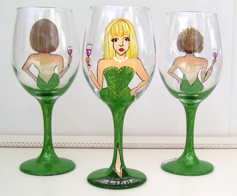 Bridesmaid, Friends Reunion, Girl Friend Portrait /Likeness Wine Glass Hand Painted Custom Order image 6