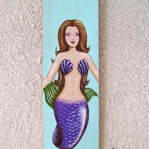 Mermaid Hand Painted on Reclaimed Wood Driftwood Plaque Ash Brown image 5