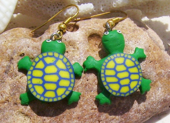 roseartworks Green Turtle Earrings Fashioned from Polymer Clay