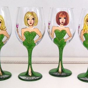 Bridesmaid, Friends Reunion, Girl Friend Portrait /Likeness Wine Glass Hand Painted Custom Order image 7