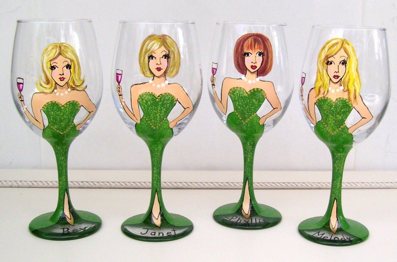 Bridesmaid, Friends Reunion, Girl Friend Portrait /Likeness Wine Glass Hand Painted Custom Order image 7