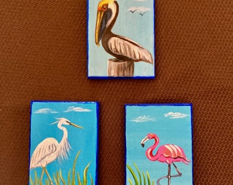 Tropical Birds Magnet Miniature Art