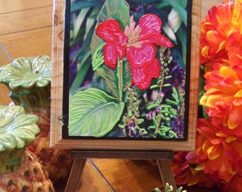 Canna Lily Plaque Mixed Media on Reclaimed Wood