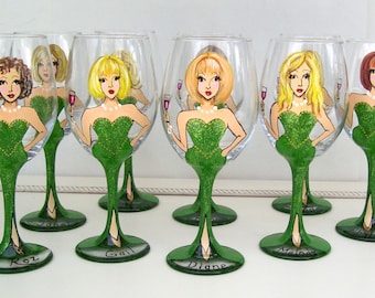 Bridesmaid, Friends Reunion, Girl Friend Portrait /Likeness Wine Glass Hand Painted (Custom Order)