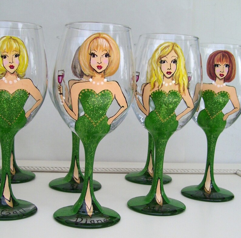 Bridesmaid, Friends Reunion, Girl Friend Portrait /Likeness Wine Glass Hand Painted Custom Order image 3