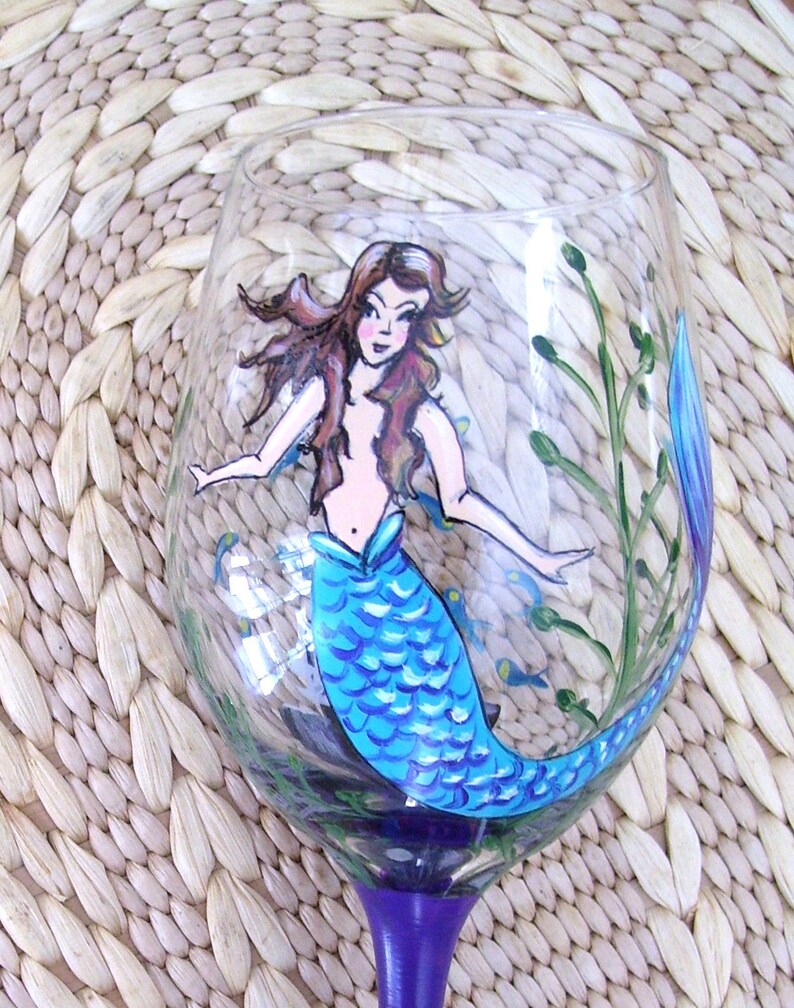 Mermaid Wine Glass Hand Painted Cocktail Candle Holder Custom Etsy
