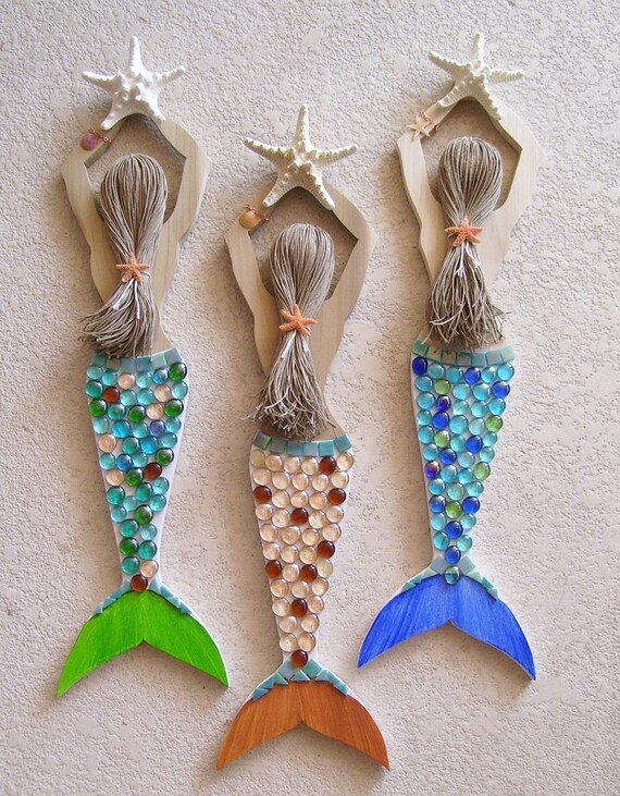 Mermaid Carved from Reclaimed Wood Hand Decorated and Painted Etsy