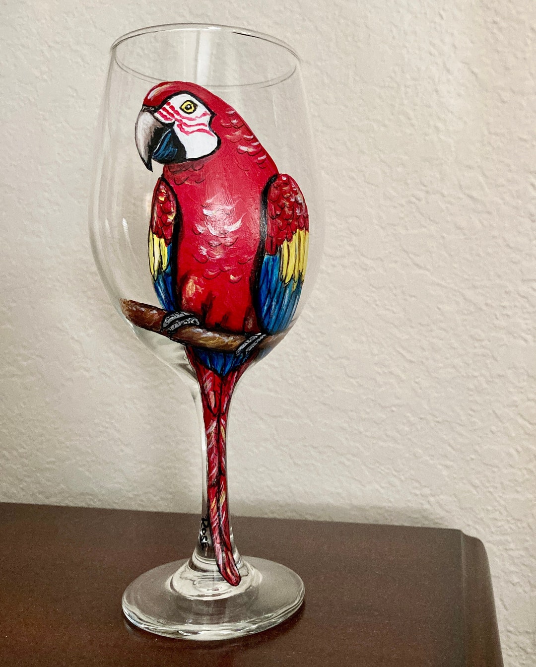 Parrot, Cockatiel, Pet Bird Wine Glass Hand Painted custom Order Only