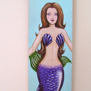 Mermaid Hand Painted on Reclaimed Wood Driftwood Plaque Ash Brown image 4