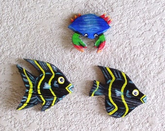 Tropical Fish/Blue Crab Ornaments Carved from Queen Palm Seed Pod Frond