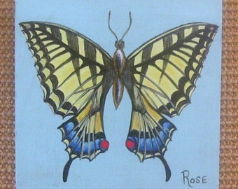 Swallowtail Butterfly on Reclaimed Wood Plaque Hand Painted Wall Hanging