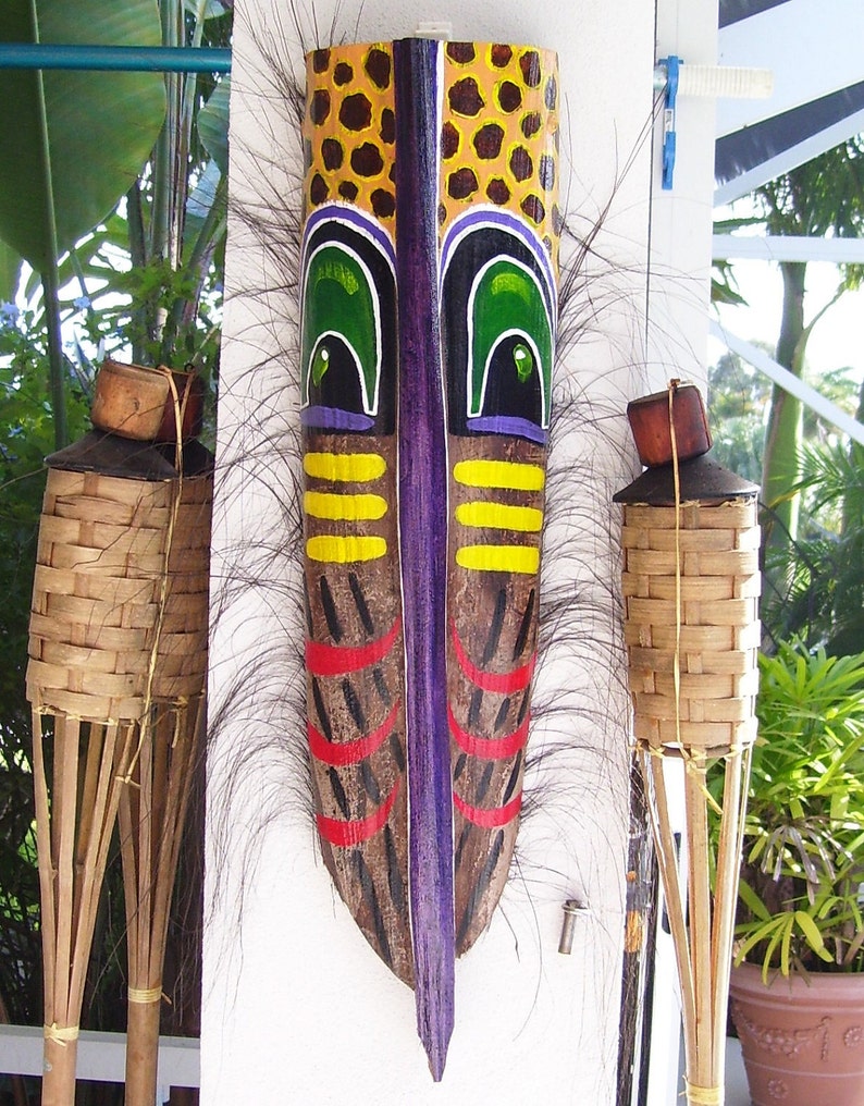 Warrior Tiki Mask on Exotic Palm Branch Tribal African Palm Frond image 2