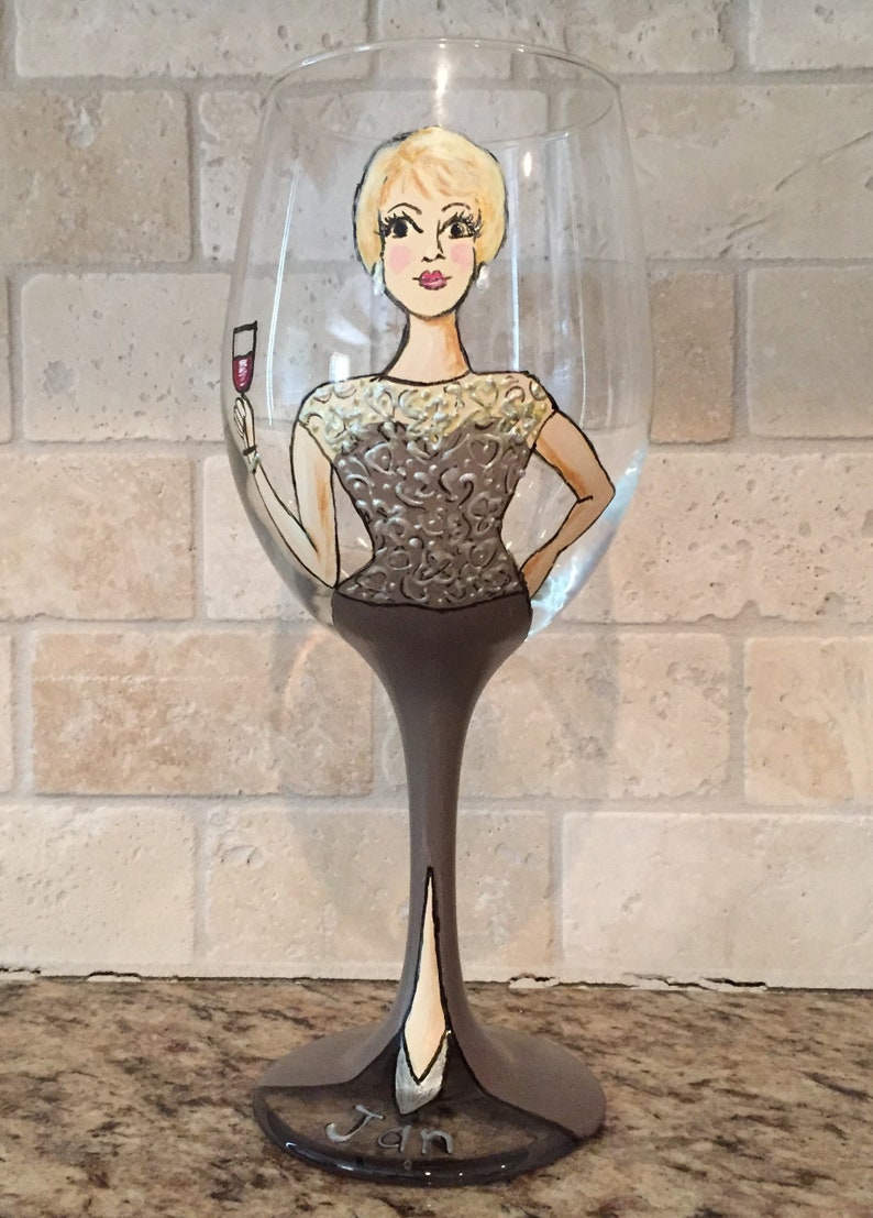 Bridesmaid, Friends Reunion, Girl Friend Portrait /Likeness Wine Glass Hand Painted Custom Order image 4