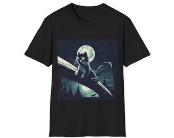 Cat In Forest T-Shirt: Retro Unisex Tee for Cat Lovers