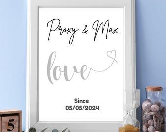 Custom Anniversary Art: Heart Couple Names & Date (Instant Download)