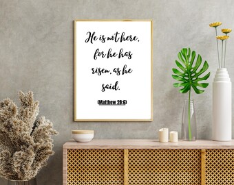 Easter Wall Art Printable – "He Is Not Here; He Has Risen!" (Matthew 28:6) , Spring Wall Art, Scripture Print.