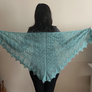 Handmade Aqua Blue Lace Knit Shawl – Elegant Lightweight Wrap for Weddings, Evenings & Special Occasions