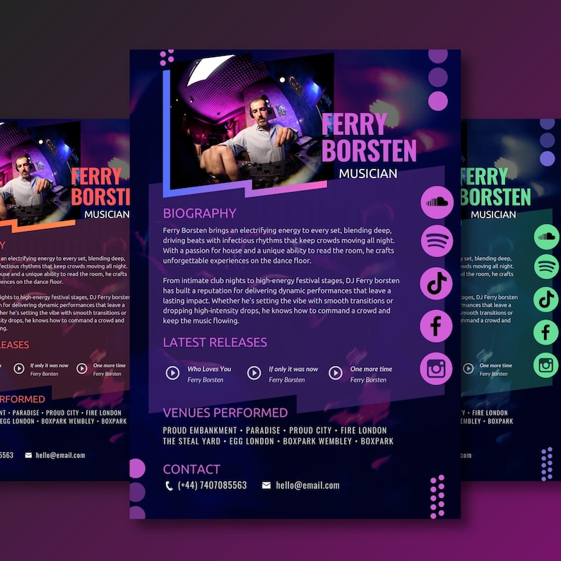Musician Media Kit Template 1page Music EPK, Canva Etsy