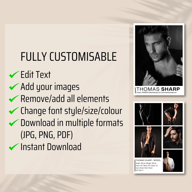 Model Comp Card Template: Three Photos, Zed Card (canva, Instant ...