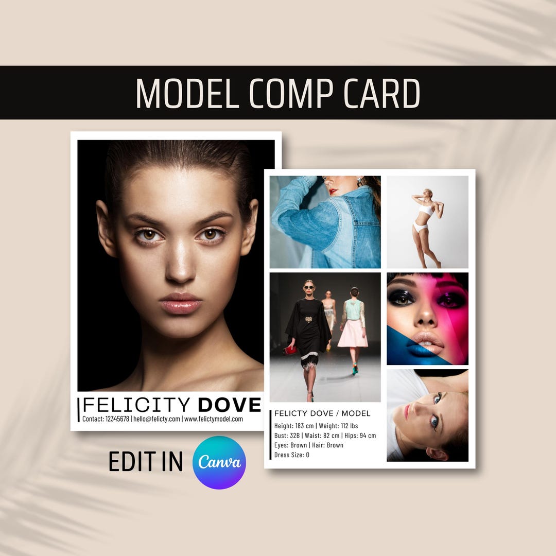 Model Comp Card Template, Three Photos, Canva (instant Download) - Etsy
