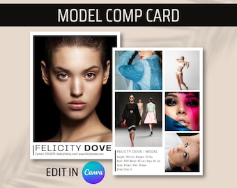 Model Comp Card Template, Three Photos, Canva (Instant Download)