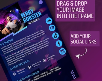 Music Press Kit Template | Artist & Band EPK | 1 Page Media Kit for Musicians | Canva