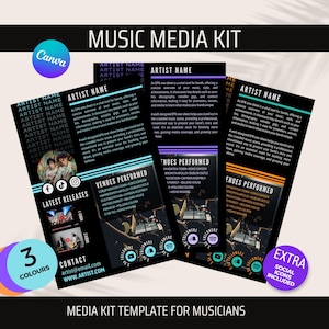 1 Page Music Electronic Press Kit, EPK for Musicians, Artist Media Kit, Singer Press Kit Canva Template, Band Media Kit, Musician EPK
