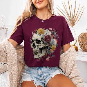 Floral Skull Tee, Goth Style, Day of the Dead T-Shirt image 5