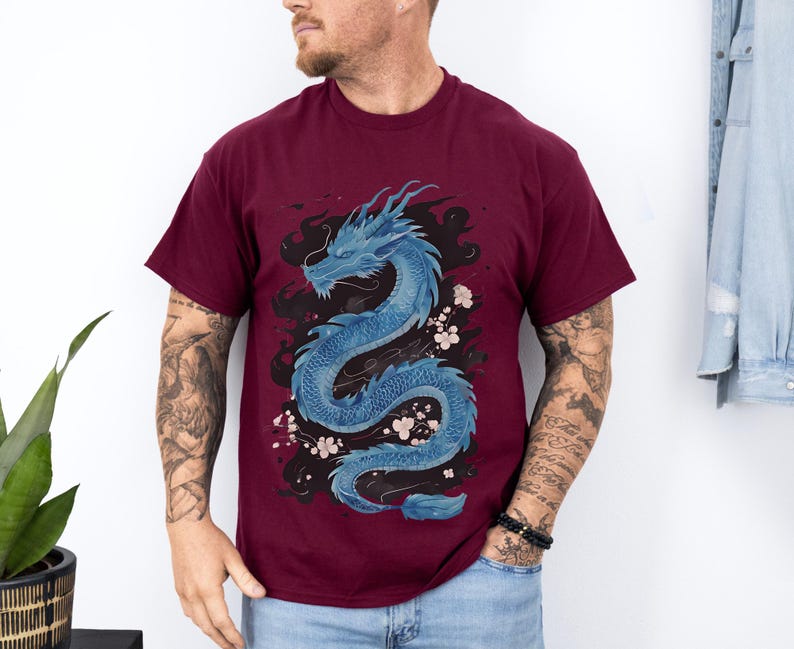 Chinesisches Drachen-Grafik-T-Shirt: Unisex-Shirt aus schwerer Baumwolle Bild 2