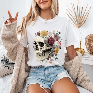 Floral Skull Tee, Goth Style, Day of the Dead T-Shirt image 4