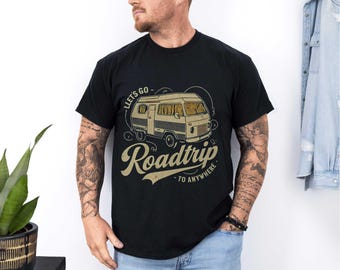 Camiseta vintage de viaje por carretera: camiseta unisex de viaje en autocaravana