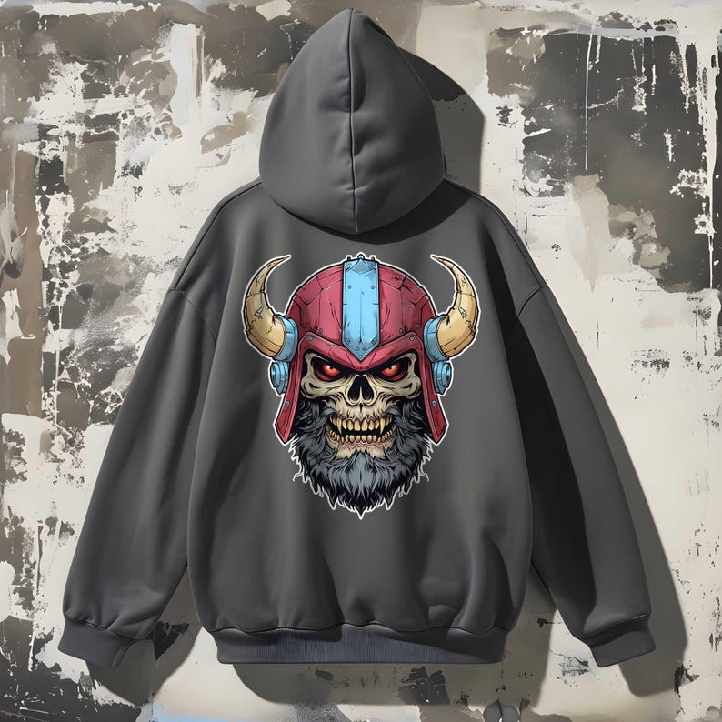 Rebellious Viking Skull Hoodie - Cozy Sweatshirt, Graphic Hoodie, Unisex teen gift, Casual Wear, Unique Gift for Men & Women,Biker gifts image 4