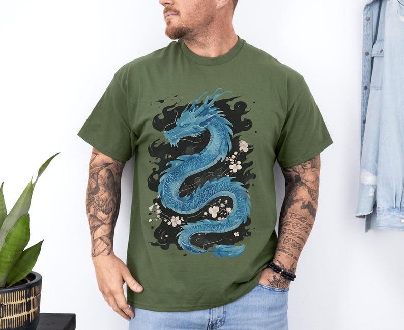 Chinesisches Drachen-Grafik-T-Shirt: Unisex-Shirt aus schwerer Baumwolle Bild 5