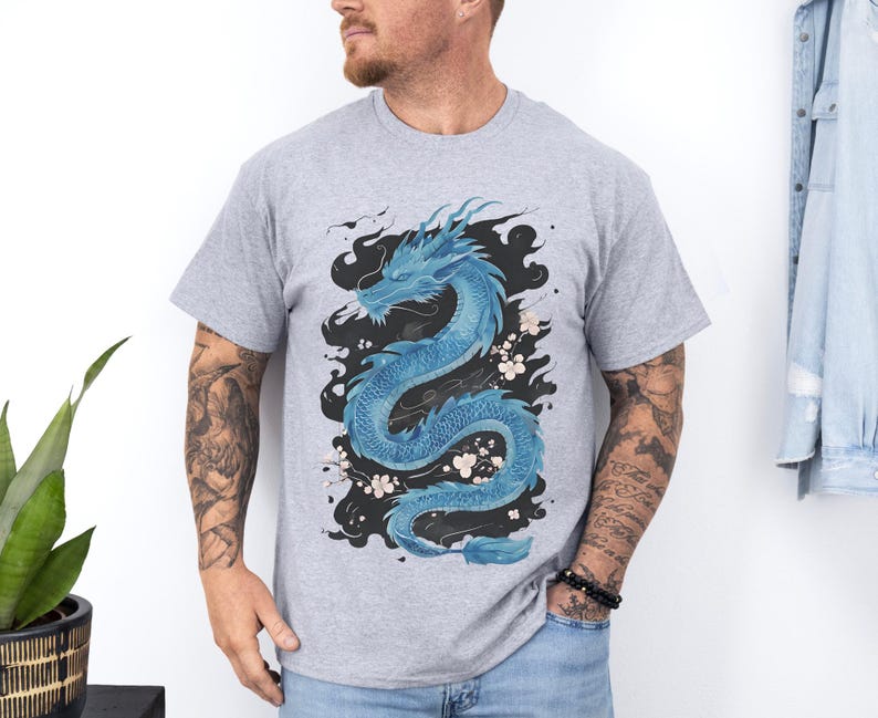 Chinesisches Drachen-Grafik-T-Shirt: Unisex-Shirt aus schwerer Baumwolle Bild 3