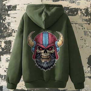 Rebellious Viking Skull Hoodie - Cozy Sweatshirt, Graphic Hoodie, Unisex teen gift, Casual Wear, Unique Gift for Men & Women,Biker gifts image 1